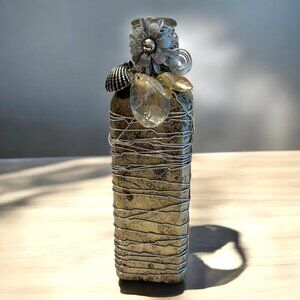 PIER 1 Wire Wrapped Decorative Bottle Vase Gold and Silver Tones Metal Flowers